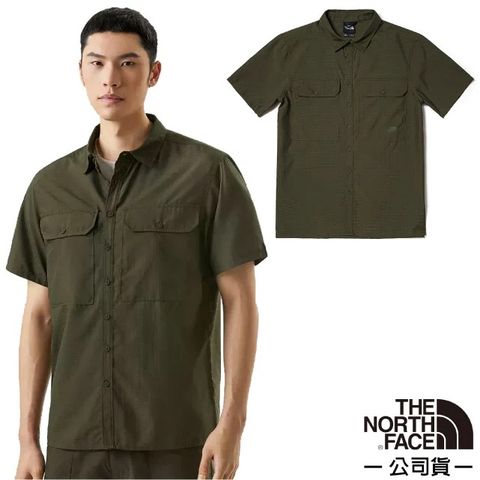 【美國 The North Face】男款 輕量透氣快乾防潑短袖襯衫(亞洲版型).休閒衫/81PR-21L 棕綠