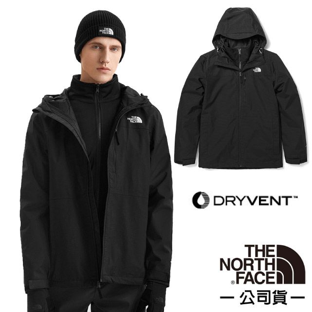 The North Face 北面 男款 拼接防水透氣保暖連帽三合一外套.夾克/機能性運動衫/休閒旅行/81RO-JK3 黑色