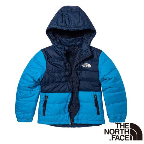 【美國 The North Face】童/女 防潑水保暖雙面穿連帽鋪棉外套.機能性運動夾克/7WOS-JA7 藍色