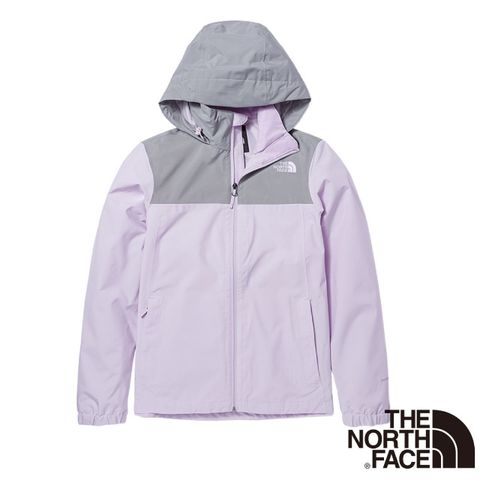 【美國 The North Face】女新款 拼接防水透氣可收納風帽寬鬆衝鋒衣(亞洲版型)/5AZZ-8E3 紫灰