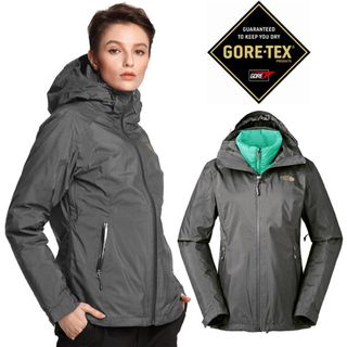 【美國 The North Face】女新款 GORE-TEX 防風防水透氣兩件式風帽外套/3KTP 瀝灰/薄荷藍 N