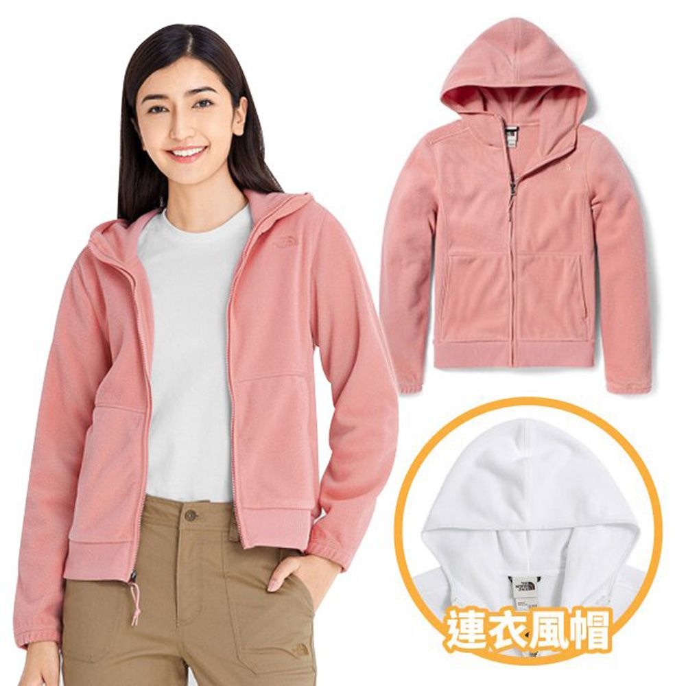 The North Face 北面 女 DUNRAVEN 輕柔刷毛抓絨連帽保暖外套.夾克/開口式插手袋.羅紋收縮下襬.適登山/5AYM-0LA 粉色 N