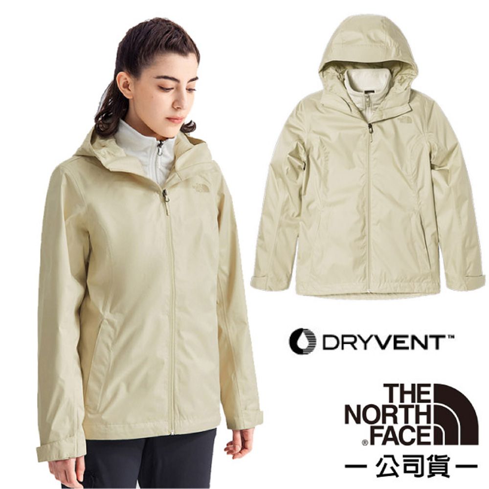 The North Face 北面 女新款 ARROWOOD 兩件式防水排濕耐磨登山健行連帽外套.夾克/DryVent全壓膠外殼/7WAI-696 米白 N