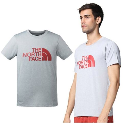 【美國 The North Face】男經典新款 大LOGO FlashDry 閃電吸濕快乾防臭短袖排汗衣/3CJM 淺灰 N