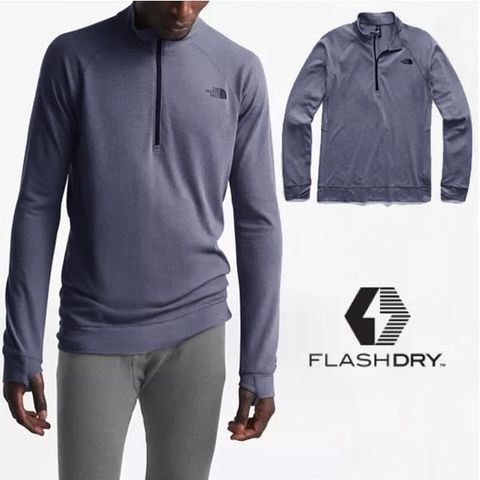 The North Face 北面 男 FlashDry閃電快乾長袖針織衣.輕量快排套頭衫.吸濕排汗.運動上衣/機能性快乾科技/3M5E 灰 N