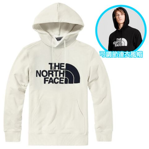 The North Face 北面 中性款 經典大LOGO 彈性長袖可調節保暖連帽上衣.T恤(袋鼠式插手袋).機能性運動衫/4NEQ-FN4 白 V