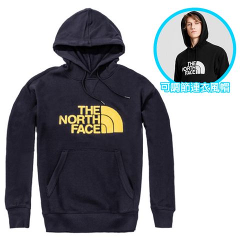 The North Face 北面 中性款 經典大LOGO 彈性長袖可調節保暖連帽上衣.T恤(袋鼠式插手袋).機能性運動衫/4NEQ-RG1 海軍藍 V