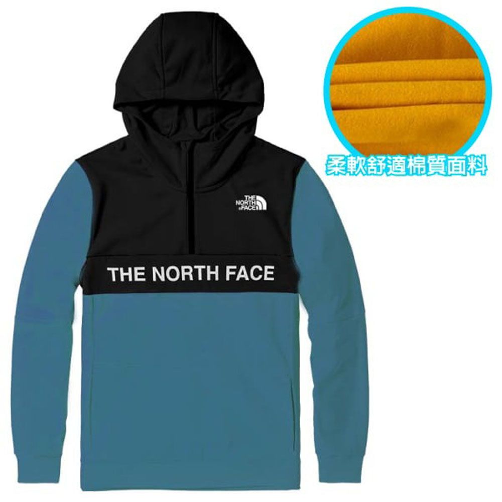 The North Face 北面 【美國 】中性款 經典大LOGO 半門襟拉鍊長袖保暖連帽上衣/4U5K-SF7 藍/黑 V ...