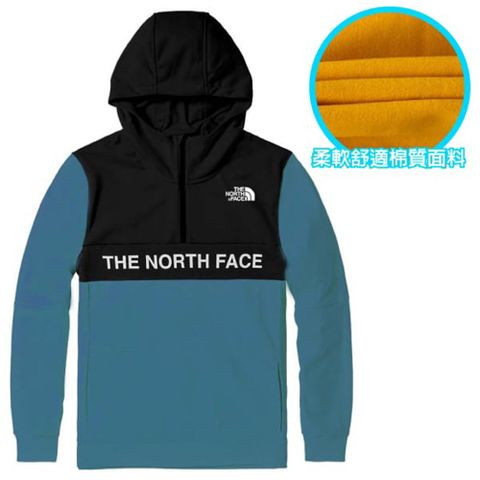 The North Face 北面 中性款 經典大LOGO 半門襟拉鍊長袖保暖連帽上衣.T恤(袋鼠式插手袋).機能性運動衫_4U5K-SF7 藍/黑 V