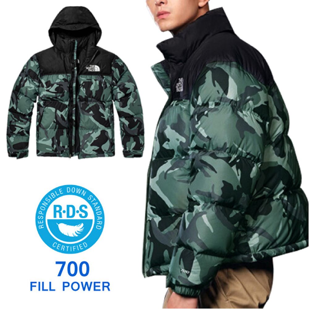 The North Face 北面 男 700FPl 超輕保暖鵝絨羽絨外套.防潑水防風夾克.雪衣/適登山健行旅遊賞雪/5IX4-36D 綠迷彩/黑 N