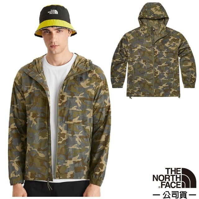 The North Face 北面 男新款 輕質耐磨防撕裂連帽外套.輕量風衣.休閒夾克/舒適透氣.登山健行適用/5JY6-N4B 綠迷彩 N