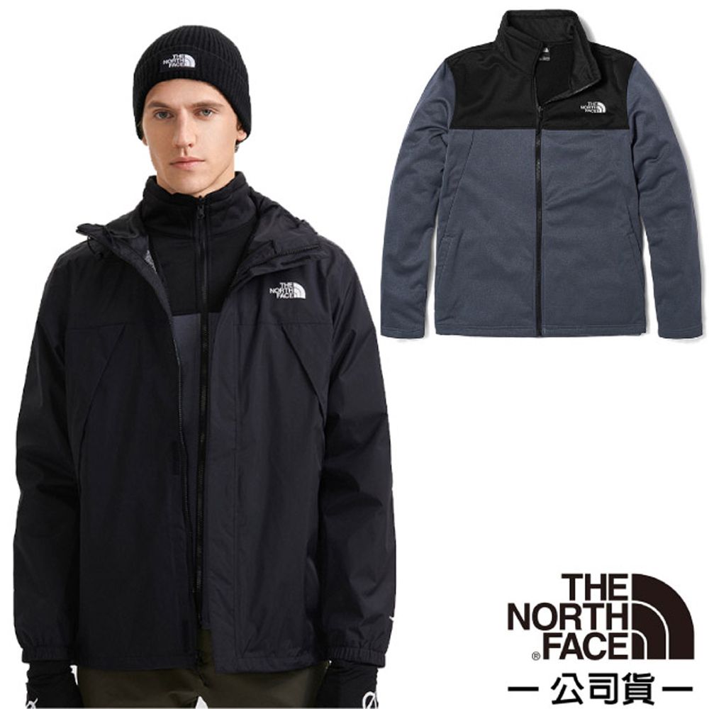 The North Face 北面 男 3效能 防水透氣防風耐磨連帽二件式外套/夾克.風雨衣.雪衣/內件刷毛內裏/ 7W7T-NY7 黑