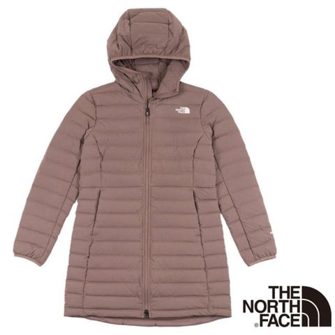 【美國 The North Face】女新款 WindWall 防風透氣防潑水保暖連帽長版鵝絨外套/7QW8-EFU 灰褐色