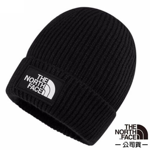 The North Face 北面 【美國 】LOGO BOX CUFFED BEANIE針織保暖毛帽(深帽口/可覆耳)/3FJX-JK3 黑 N