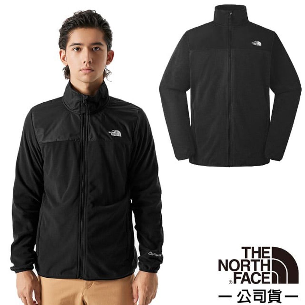 The North Face 北面 男 拼接舒適保暖立領POLARTEC抓絨外套/夾克.舒適立領/聚熱抓絨面料/83OS-JK3 黑