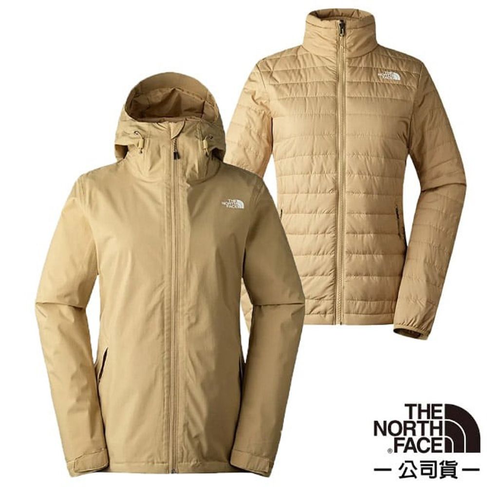 The North Face 北面 女新款 3效能 防水透氣防風耐磨連帽二件式外套/夾克.風雨衣/DryVent 全壓膠.登山健行/5B1X-LK5 卡其色