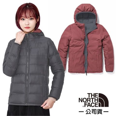 【The North Face】女新款 700FPl 超輕保暖鵝絨雙面穿羽絨外套/5AY2-82R 瀝灰/野薑紅