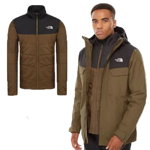 【美國 The North Face】男新款 防風防水透氣連帽兩件式外套.夾克.風雨衣/3M4M 褐/黑 N