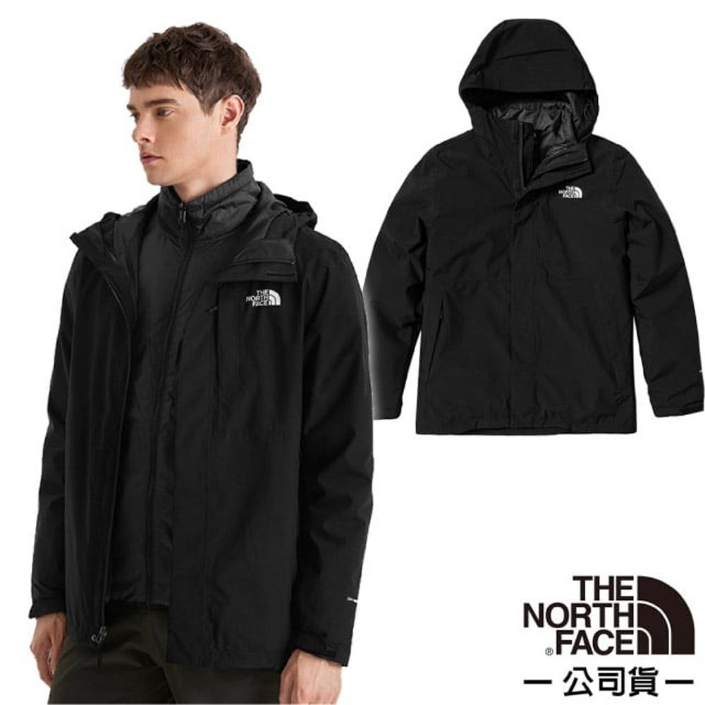 The North Face 北面 男 3效能 防水透氣防風耐磨連帽二件式外套/夾克.風雨衣/DryVent 全壓膠.登山健行/81RN-JK3 黑