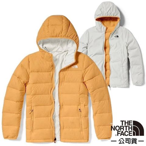 【The North Face】女 防潑水保暖兩面穿連帽羽絨外套/禦寒雪衣.羽絨衣/83OK-KOL 鵝黃