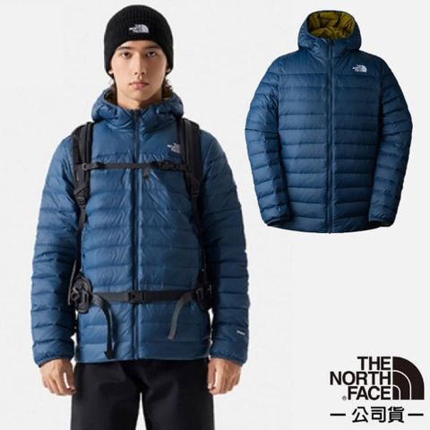【The North Face】男 防潑水保暖兩面穿連帽羽絨外套/DWR防潑水/83OM-OXK 藍色