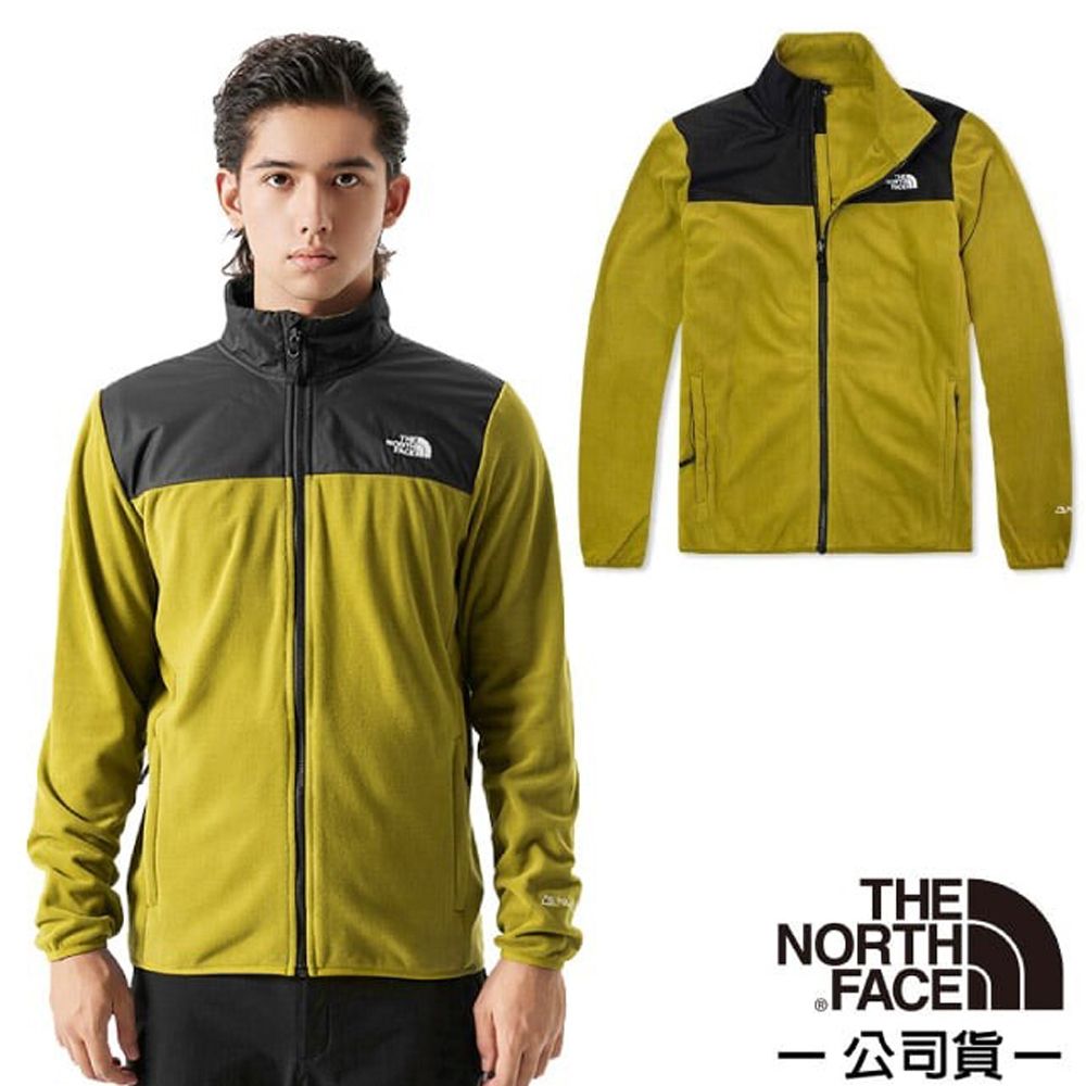 The North Face 北面 男 拼接舒適保暖立領POLARTEC抓絨外套/夾克.舒適立領/聚熱抓絨面料/83OS-KTI 硫磺綠