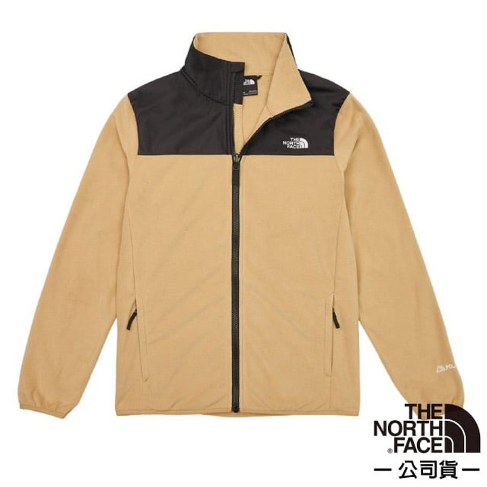 The North Face 北面 男 拼接舒適保暖立領POLARTEC抓絨外套/夾克.舒適立領/聚熱抓絨面料/83OS-QV2 卡其