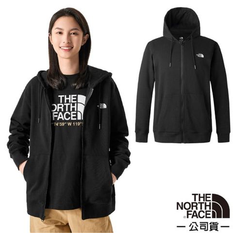 The North Face 北面 男女 U TNF FULL ZIP KNIT TOP 機能性保暖透氣長袖連帽外套.休閒夾克/純棉面料.居家戶外/83OR-JK3 黑