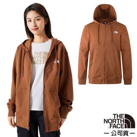 The North Face 北面 男女 U TNF FULL ZIP KNIT TOP 機能性保暖透氣長袖連帽外套.休閒夾克/純棉面料.居家戶外/83OR-QHO 棕色