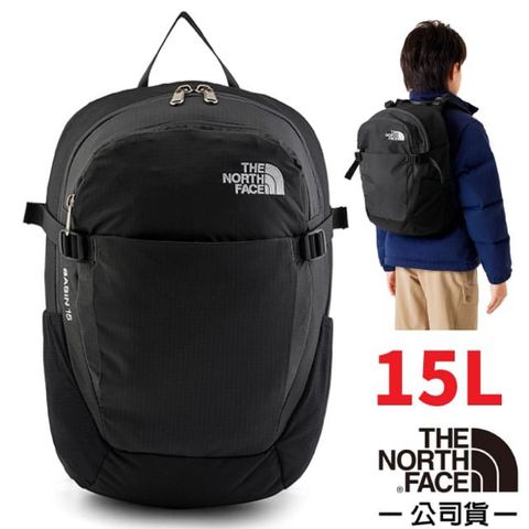 The North Face 北面 童 Basin 抗撕裂多功能耐磨減震後背包15L.上學書包.雙肩休閒背包/87SJ-KT0 黑