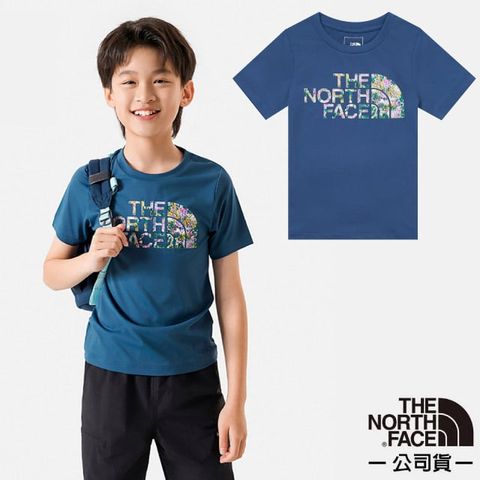 The North Face 北面 童 吸濕排汗防曬炫彩LOGO短袖T恤/吸濕排汗.防曬材質/休閒衫.運動上衣/ 88H6-HDC 藍色