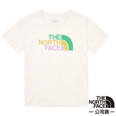 The North Face 北面 女 純棉品牌LOGO短袖T恤/純棉材質.圓領設計/休閒衫.運動上衣/ 88G8-QLI 米白色