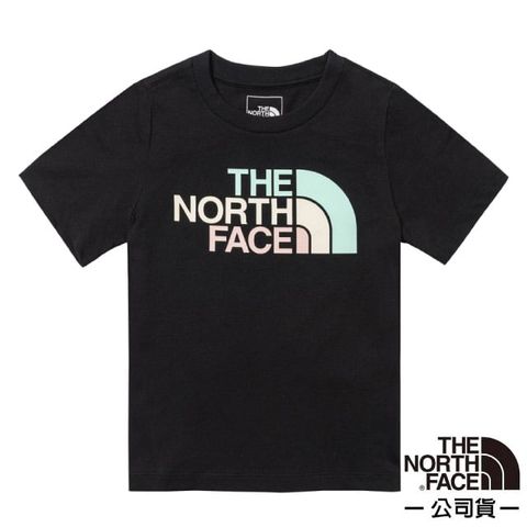 The North Face 北面 童 純棉多彩品牌LOGO短袖T恤/純棉材質.圓領設計/休閒衫.運動上衣/88ME-JK3 黑色