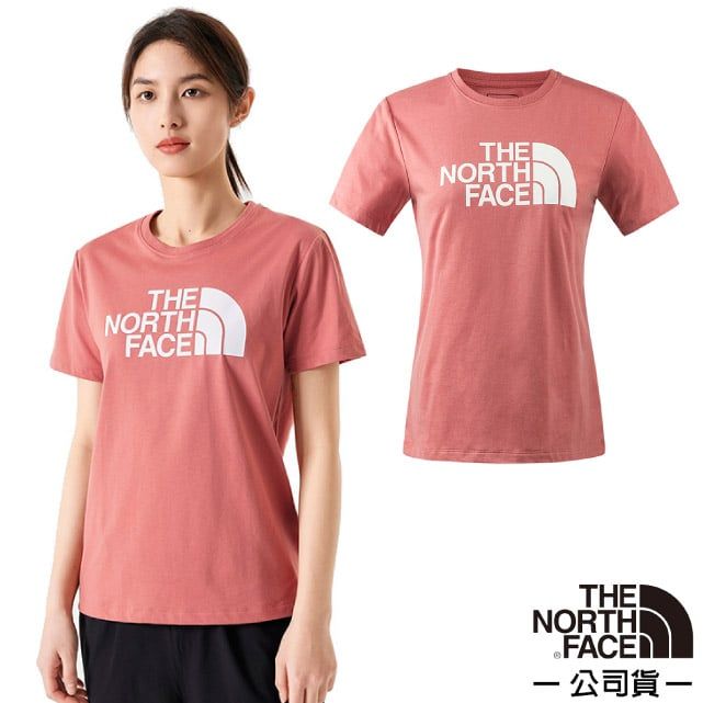 The North Face 北面 女 FLASHDRY 吸濕透氣排汗短袖圓領T恤.休閒套頭衫.運動上衣/大尺寸LOGO印花/89QU-NXQ 桃木紅