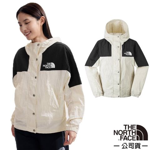 The North Face 北面 女 防風防潑水防曬連帽輕薄外套(亞洲版型).風衣.夾克/DWR防潑水面料.寬鬆版型/81RX-ROU 沙丘白