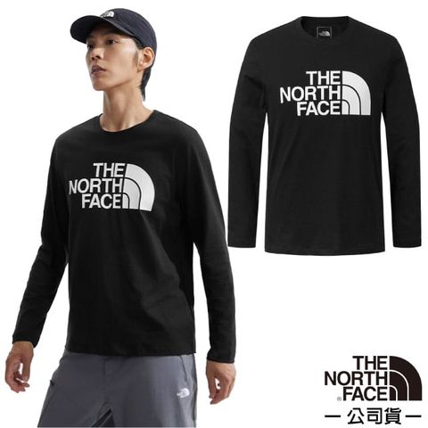 The North Face 北面 男 FLASHDRY 吸濕透氣排汗長袖圓領T恤.休閒套頭衫.運動上衣/大尺寸品牌標識/8AMJ-JK3 宇宙黑