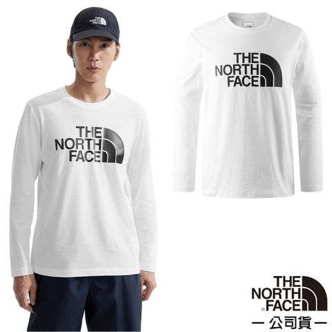 The North Face 北面 男 FLASHDRY 吸濕透氣排汗長袖圓領T恤.休閒套頭衫.運動上衣/大尺寸品牌標識/8AMJ-FN4 銀河白