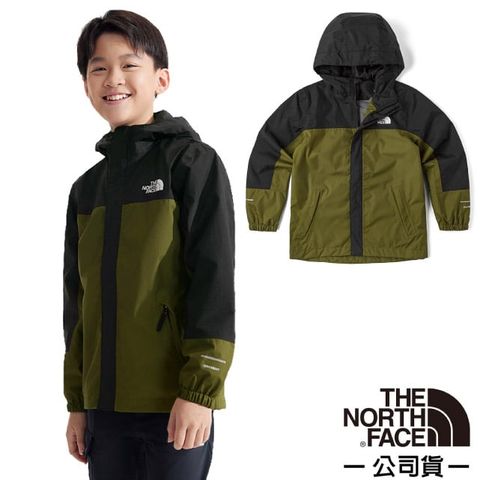 The North Face 北面 童/女 輕量防水透氣連帽休閒外套.防風夾克.機能性風衣.風雨衣/DRYVENT全壓膠外殼_8A48-PIB 橄欖綠