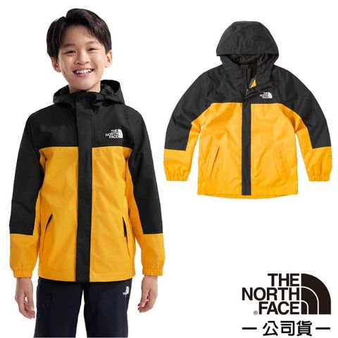 The North Face 北面 童/女 輕量防水透氣連帽休閒外套.防風夾克.機能性風衣.風雨衣/DRYVENT全壓膠外殼_8A48-56P 巔峰金