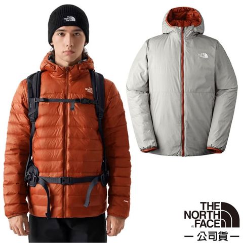 The North Face 北面 男 防潑水保暖兩面穿連帽羽絨外套/DWR防潑水/700蓬鬆度羽絨.適登山健行/83OM-OWX 棕/灰