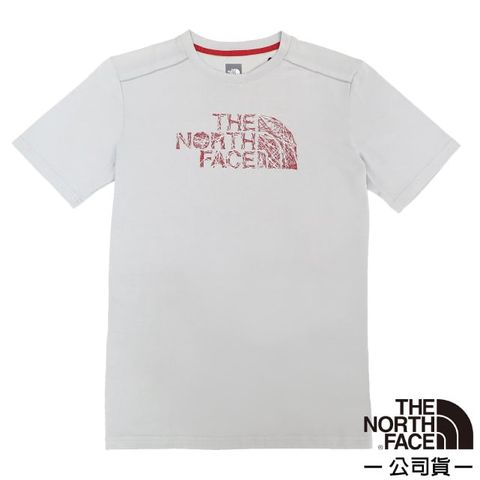 The North Face 北面 男 彈性透氣VaporWick短袖圓領T恤.休閒套頭衫.運動上衣/大尺寸品牌標識/A9SW-AOM 灰白