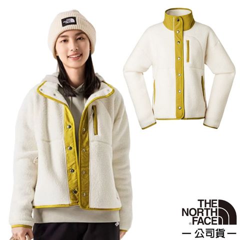 The North Face 北面 女 CRAGMONT FLEECE 柔軟抓絨保暖外套.立領夾克/類羊毛絨.梭織拼接/5AYL-0I5 沙丘白/水晶綠 N