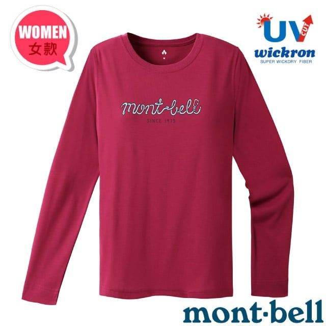 MONT-BELL 女 Wickron 吸濕排汗印花長袖T恤(品牌LOGO樣).上衣_1114661 WRD 紅色