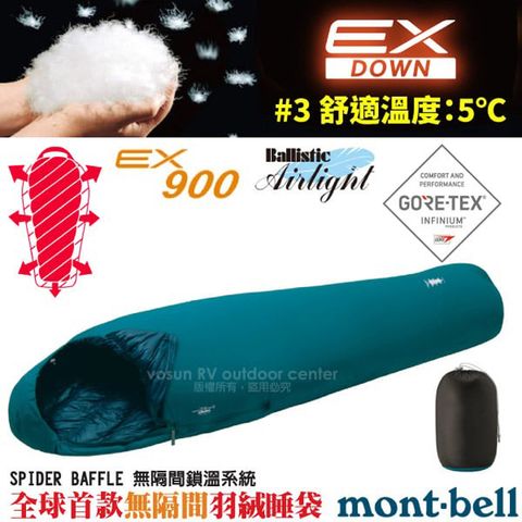 【MONT-BELL】GoreTex+Down Hugger 900FP_超強4D彈性貼身超保暖羽絨睡袋_1121391 藍綠