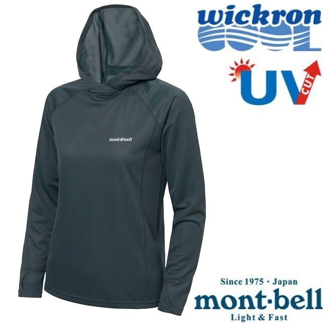 MONT-BELL 女 Wickron COOL 抗UV 長袖連帽上衣.運動上衣/快乾透氣.光觸媒抗菌除臭.登山健行/1114698 DGY 深灰