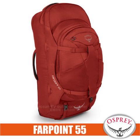 【美國 OSPREY】 Farpoint 55L 多功能登機箱/行李箱背包(附爆音哨+筆電腦包+快拆設計)/寶石紅 R