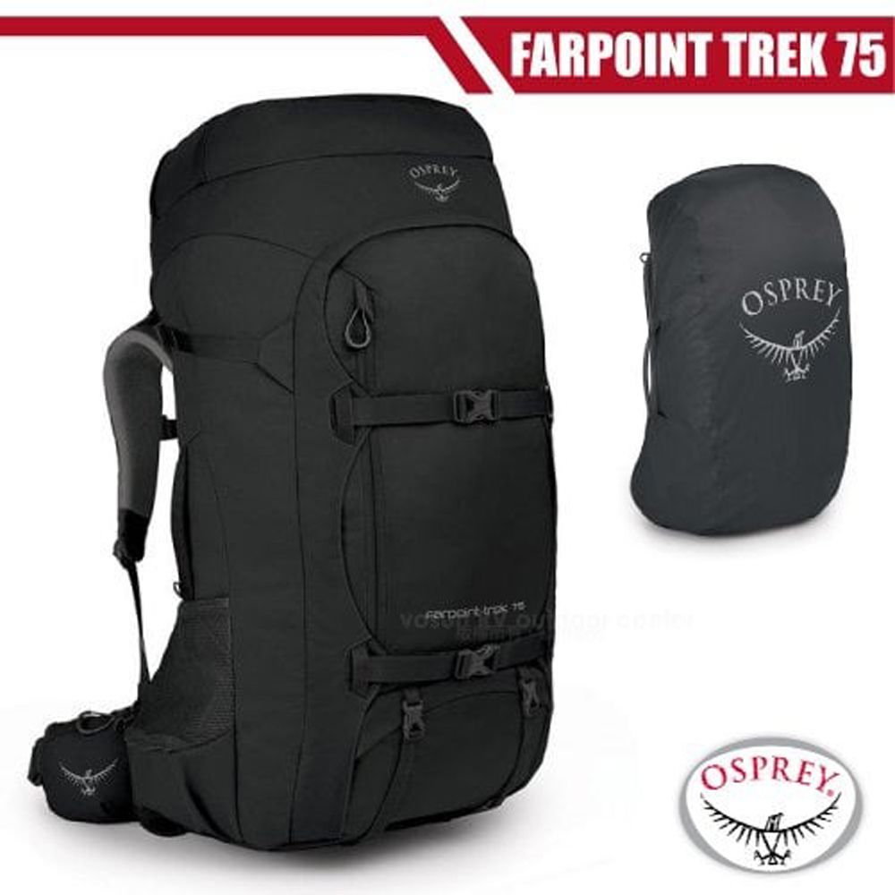 OSPREY Farpoint Trek Pack 75L 多功能自助旅行背包.行李箱背包(雙層內部壓縮帶+水袋隔間+緊急哨) 黑 Q