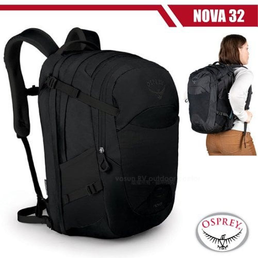 OSPREY 女新款 NOVA 32L 超輕多功能城市休閒筆電背包(附爆音哨+平板電腦筆電隔間+前方警示燈掛帶)_黑 R