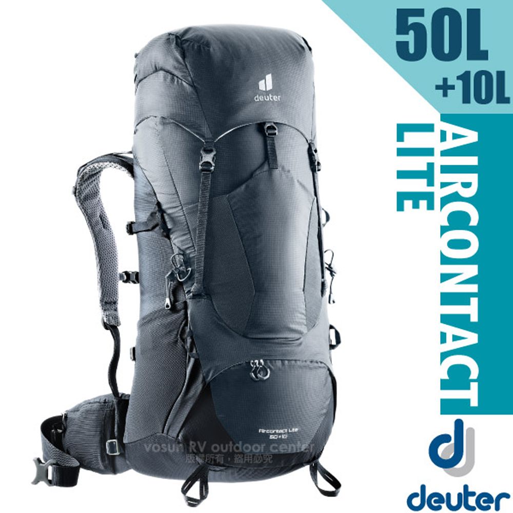 Deuter Aircontact Lite 50+10L 專業輕量減震拔熱透氣背包(速調肩帶系統)3340521 深灰黑