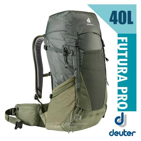 Deuter Futura Pro 40L 輕量網架式透氣背包(附原廠防水背包套) 3401321 墨綠/卡其